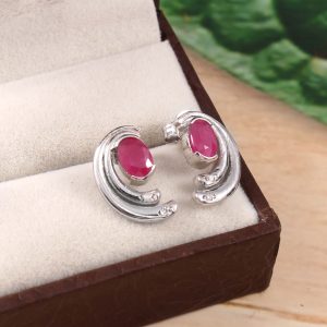 Ruby Diamond Moon Earrings